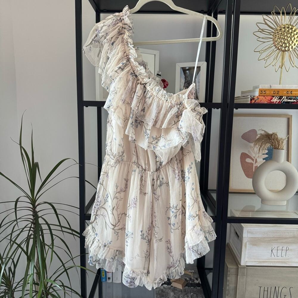 Zimmerman Beige Floral 100% Silk One Shoulder Ruffled Playsuit Women’s 3 US 10 - Picture 11 of 13